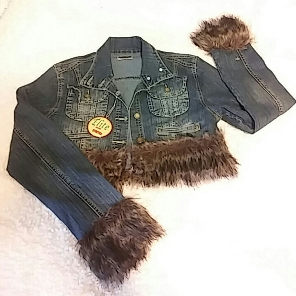 Brand new Elite jean jacket with faux fur